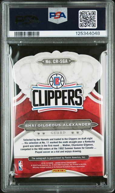 Shai Gilgeous Alexander 2018 Panini Crown Royale #CRSGA Crown Autographs Rookies 123/149 PSA 8