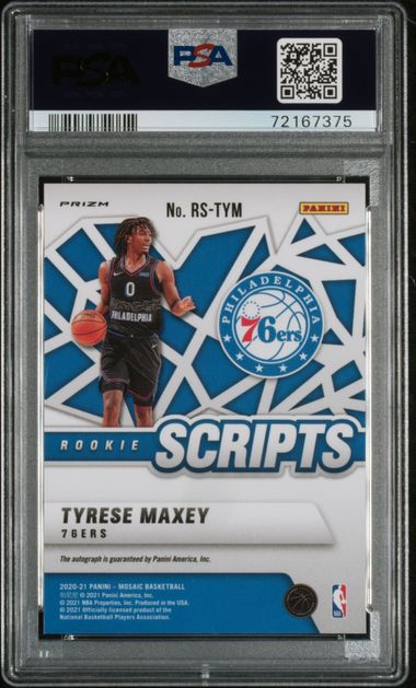 Tyrese Maxey 2020 Mosaic #RSTYM Rookie Scripts Auto PSA 9