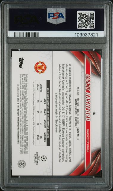 Marcus Rashford 2023-24 Topps Sapphire UCC #16 Red 5/5 PSA 10