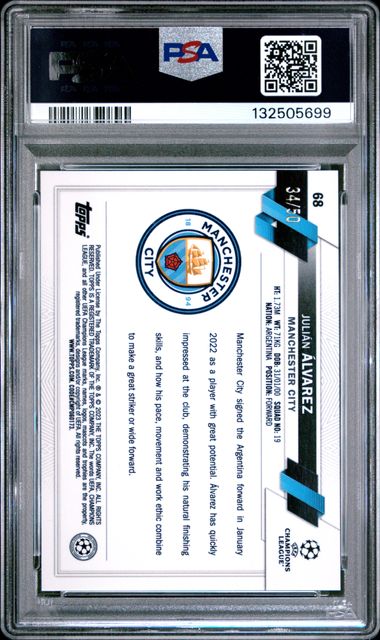 Julian Alvarez 2022-23 Topps Chrome UCC #68 Gold Mini Diamond Rookie 34/50 PSA 10