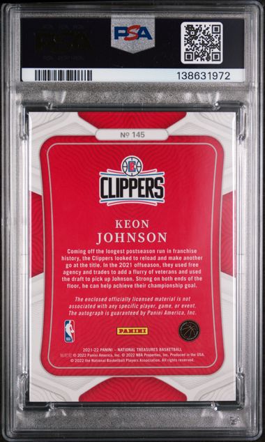 Keon Johnson 2021 Panini National Treasures #145 Rookie Patch Auto 18/99 PSA 9