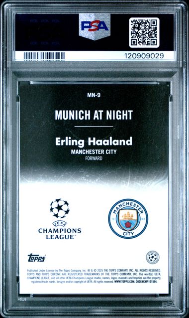 Erling Haaland 2024-25 Topps Chrome UCC #MN9 Munich At Night PSA 9