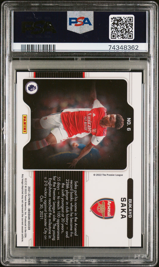 Bukayo Saka 2021-22 Obsidian #6 Black Colorblast PSA 10 SSP