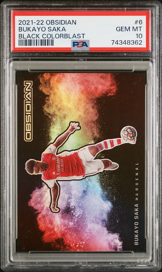 Bukayo Saka 2021-22 Obsidian #6 Black Colorblast PSA 10 SSP