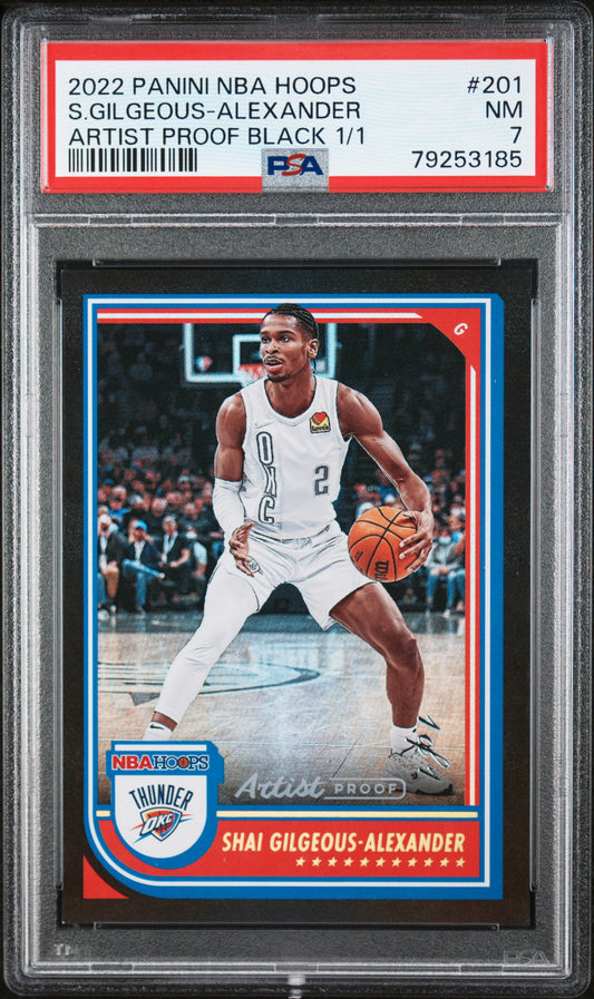Shai Gilgeous-Alexander 2022 Panini NBA Hoops #201 Artist Proof Black 1/1 PSA 7
