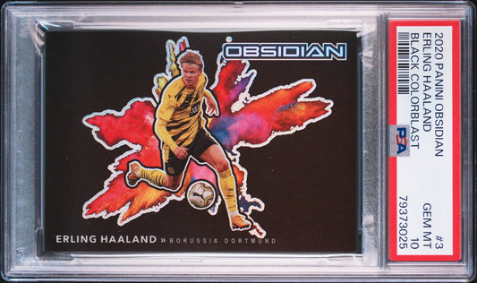 Erling Haaland 2020 Panini Obsidian #3 Black Colorblast PSA 10 SSP