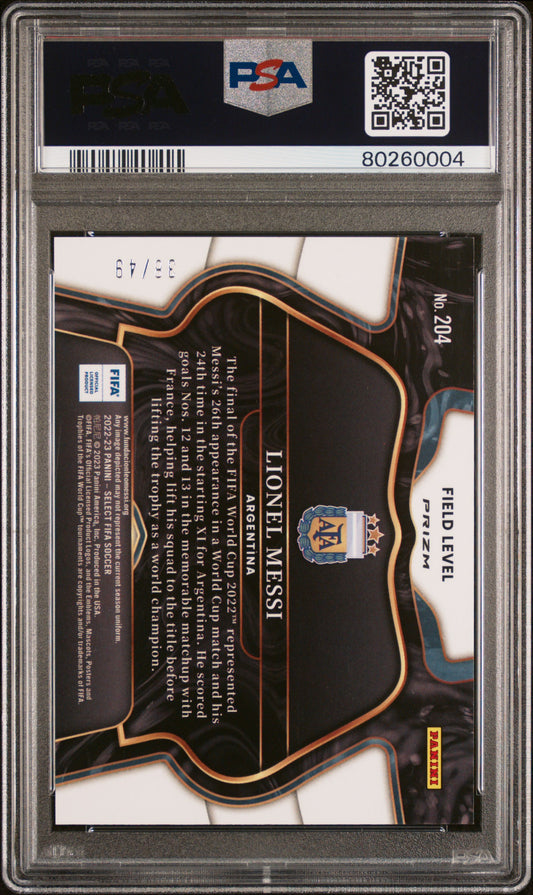 Lionel Messi 2022-23 Select FIFA #204 Field Level Tie-Dye 38/49 PSA 10