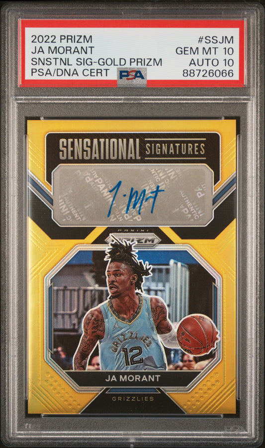 Ja Morant 2022 Prizm #SSJM Sensational Signatures-Gold Prizm 4/10 PSA 10/10