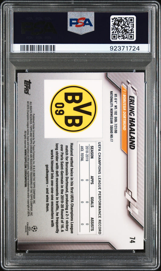 Erling Haaland 2019-20 Topps Chrome UCL #74 Rookie PSA 9