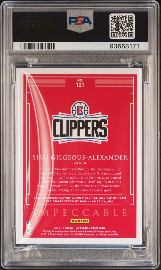 Shai Gilgeous-alexander 2018 Panini Impeccable #121 Rookie Jersey Autograph 40/99 PSA 8