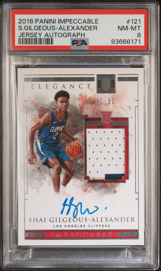 Shai Gilgeous-alexander 2018 Panini Impeccable #121 Rookie Jersey Autograph 40/99 PSA 8