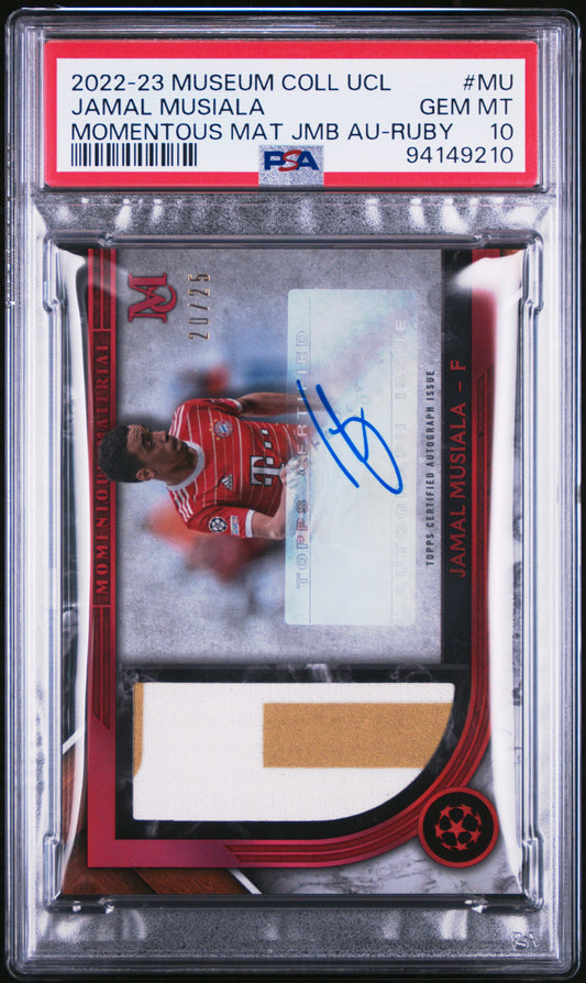Jamal Musiala 2022-23 Museum Collection UCL #MU Momentous Material Jumbo Auto-Ruby PSA 10