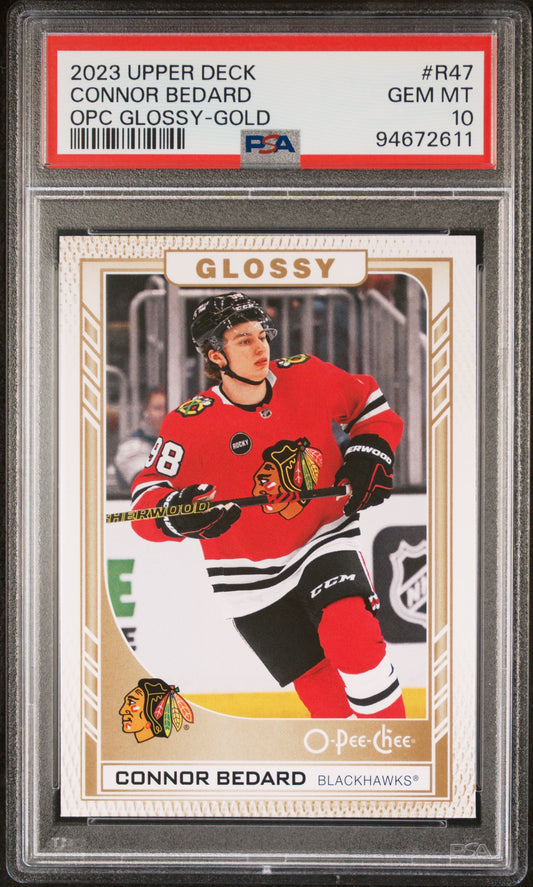 Connor Bedard 2023 Upper Deck OPC #R47 Glossy-Gold PSA 10