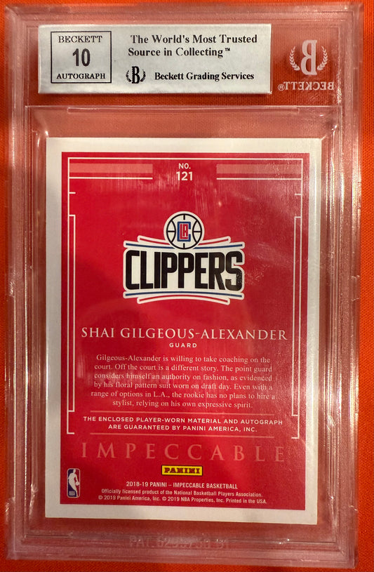 Shai Gilgeous-Alexander 2018 Panini Immaculate #121 Rookie Jersey Auto 46/99 BGS 9/10