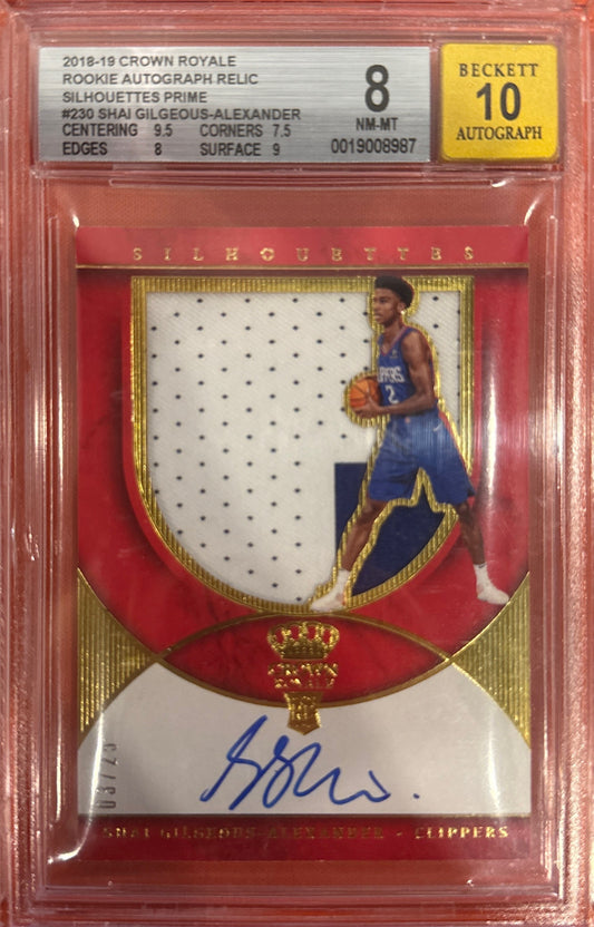 Shai Gilgeous-Alexander 2018 Crown Royale #230 Rookie Silhouettes Prime 3/25 BGS 8/10