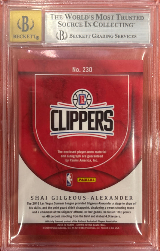 Shai Gilgeous-Alexander 2018 Crown Royale #230 Rookie Silhouettes Prime 3/25 BGS 8/10