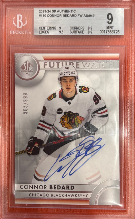 Connor Bedard 2023-24 SP Authentic #110 Future Watch Auto 595/999 BGS 9/10