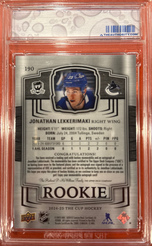 Jonathan Lekkerimaki 2025 The Cup #190 Rookie Patch Auto 118/249