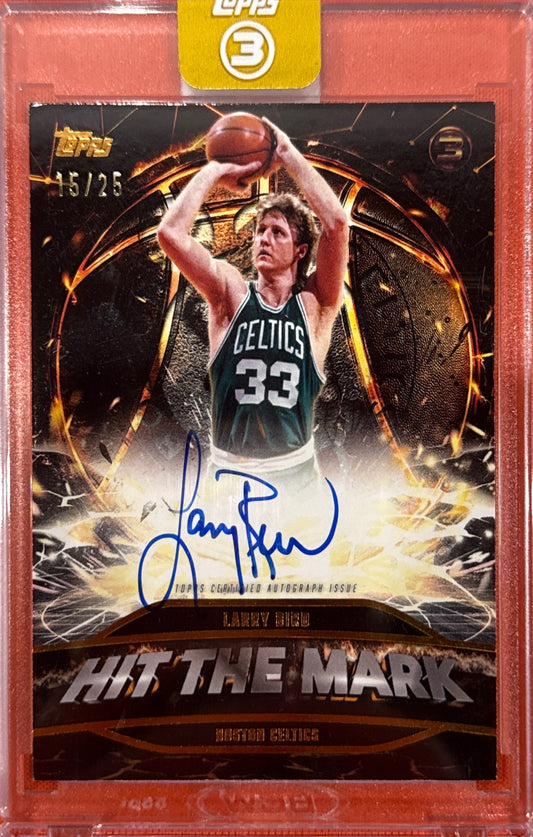 Larry Bird 2025 Topps Three #HM-LB Hit The Mark Auto 15/25 Sealed