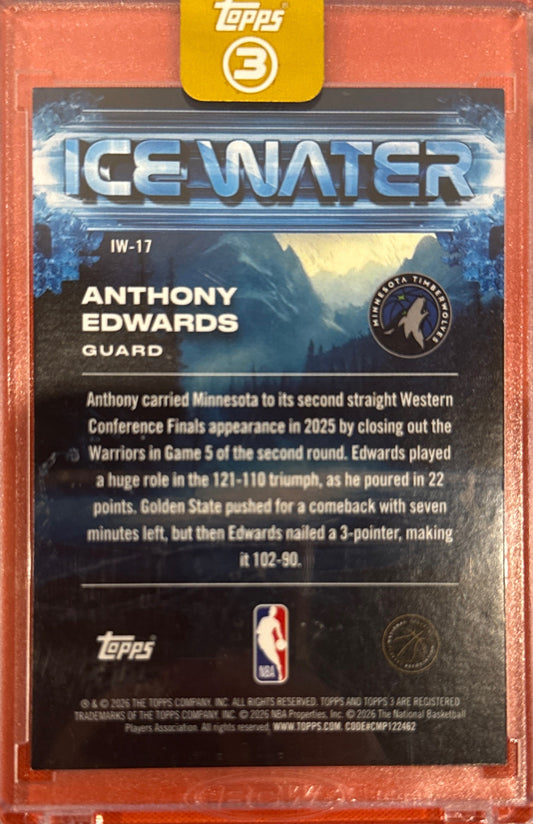 Anthony Edwards 2025 Topps Three #IW-17 Ice Water Orange 15/25