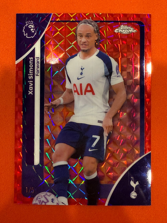 Xavi Simons 2026 Topps Chrome Epl #175 Red Geo 1/5