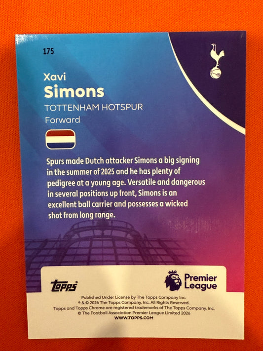Xavi Simons 2026 Topps Chrome Epl #175 Red Geo 1/5