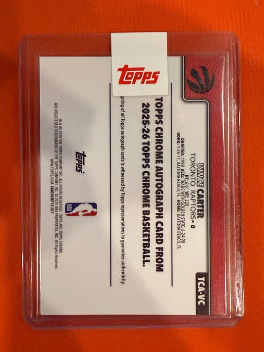 Vince Carter 2025 Topps Chrome Basketball #TCA-VC Chrome Autograph Black ( On Card) 9/10