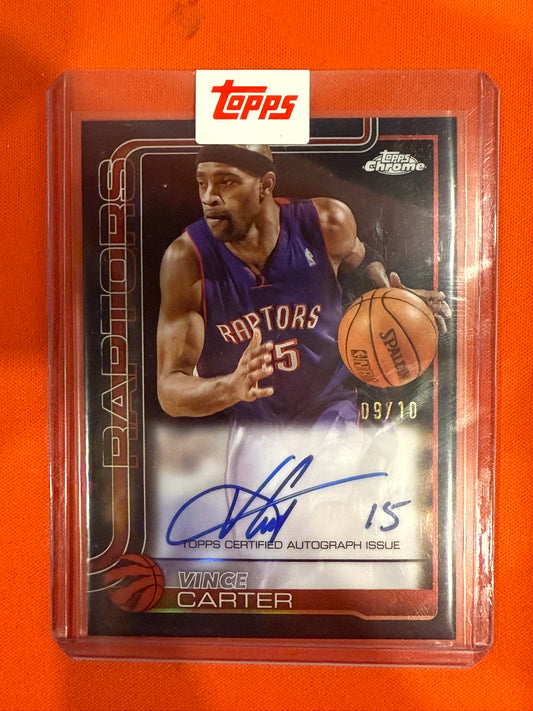 Vince Carter 2025 Topps Chrome Basketball #TCA-VC Chrome Autograph Black ( On Card) 9/10