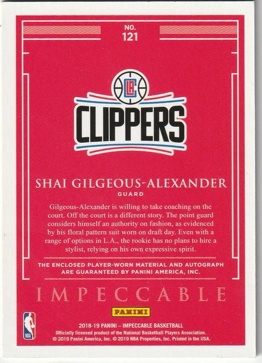 Shai Gilgeous-Alexander 2018 Panini Impeccable #121 Rookie Jersey Auto 25/99