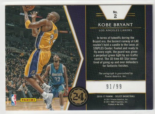 Kobe Bryant 2016 Select #2 In Flight Signatures 91/99 (On Card)