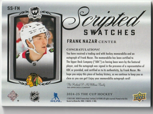 Frank Nazar 2025 The Cup #SS-FN Rookie Scripted Swatches 49/50