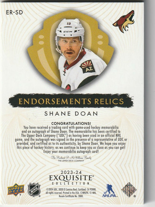 Shane Doan 2025 The Cup #ER-SD Endorsements Relics Auto (Game-Used) 28/50
