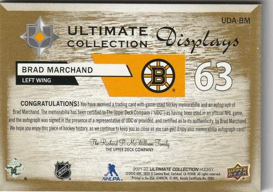 Brad Marchand 2021-22 Ultimate Collection #UDA-BM Displays Autographs (Game-Used) 3/10