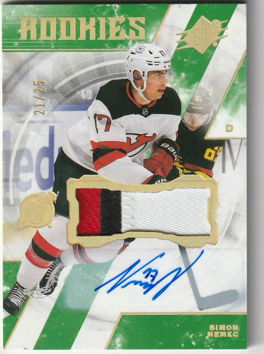 Simon Nemec 2025 SPx Hockey Rookies Patch Auto Green 21/25
