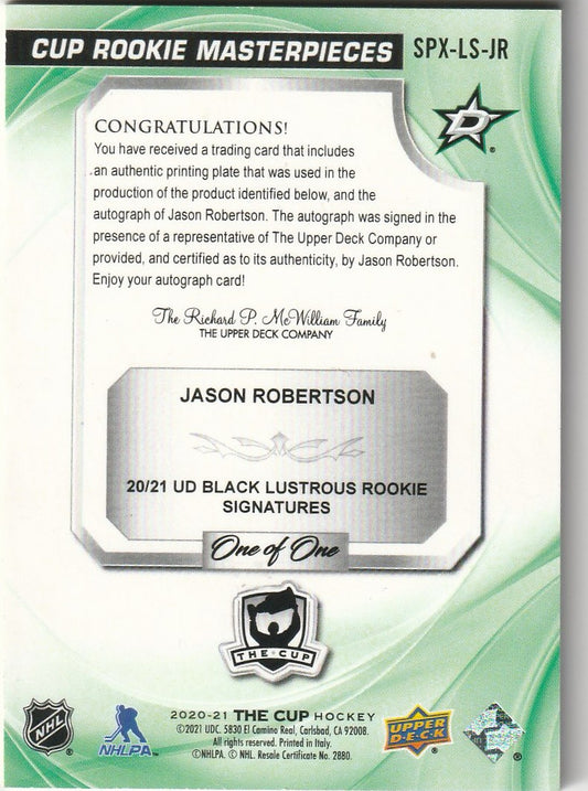 Jason Robertson 2020-23 The Cup #SPX-LS-JR Cup Rookie Masterpieces Auto 1/1