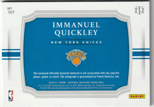 Immanuel Quickley 2020-21 National Treasures #107 Rookie Patch Auto Horizontal 41/75