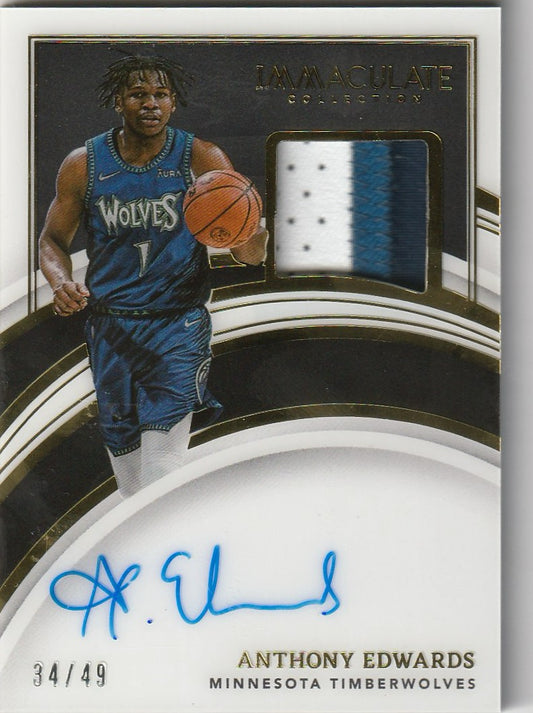 Anthony Edwards 2021-22 Panini Immaculate #PA-ANT Patch Autographs 34/49