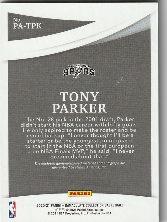 Tony Parker 2020-21 Immaculate #PA-TPK Patch Autographs 31/50