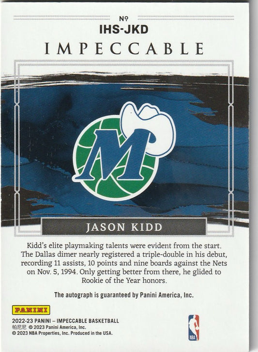 Jason Kidd 2022-23 Immaculate #IHS-JKD Honors (Rookie Of The Year) Auto 35/35