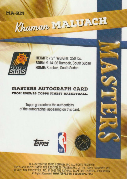Khaman Maluach 2025 Topps Finest #MA-KM Masters Rookie Autographs Red 2/10