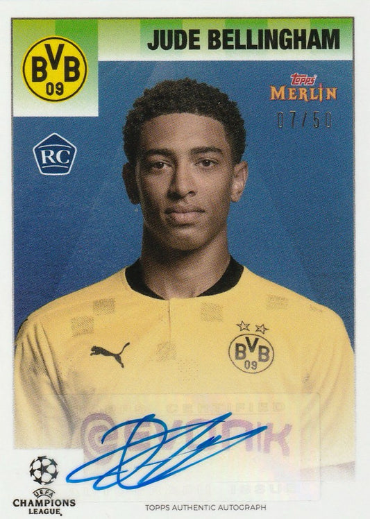 Jude Bellingham 2020-21 Topps Merlin Heritage #95 Rookie Autographs Blue 7/50