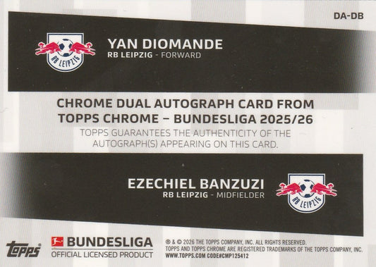 Yan Diomande & Ezechiel Banzuzi 2026 Topps Chrome #DA-DB Bundesliga Dual Autograph Gold Rookie 44/50