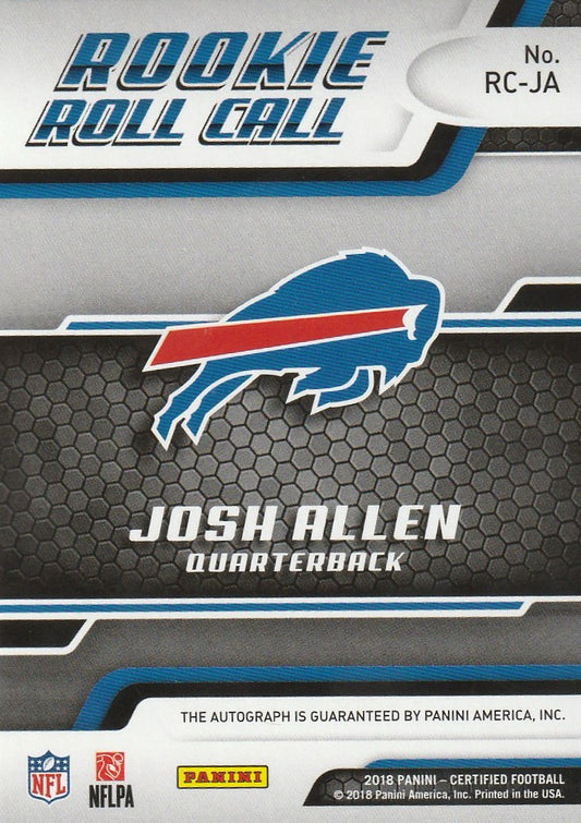 Josh Allen 2018 Certified Football #RC-JA Rookie Roll Call Auto 2/25
