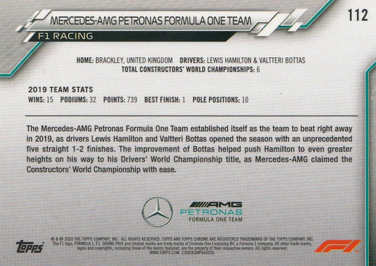 Mercedes-AMG Petronas F1 One Team 2020 Topps Chrome F1 #112 Orange 70th Anniversary Raw