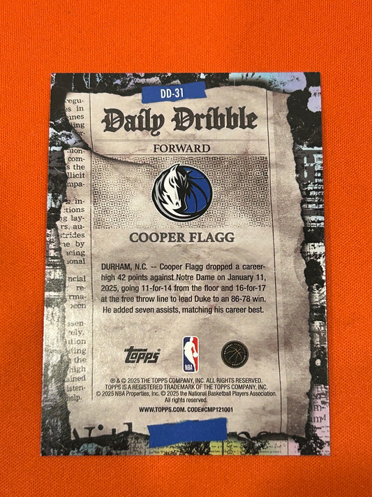 Cooper Flagg 2025 Topps #DD-31 Daily Dribble Rookie Rainbow Foil