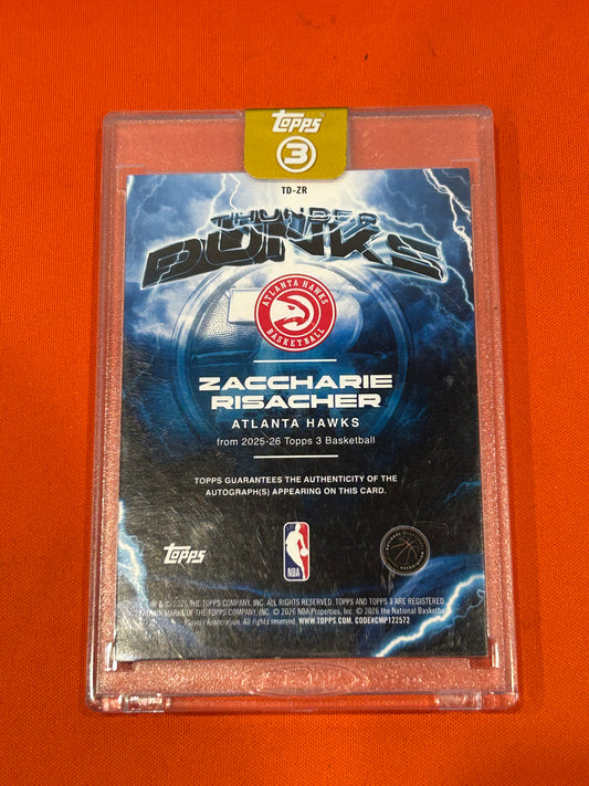 Zaccharie Risacher 2025 Topps 3 #TD-ZR Thunder Dunks Auto Red 1/5