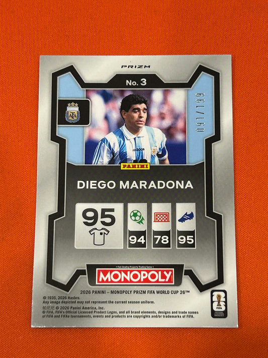 Diego Maradona 2026 Panini Prizm Monopoly #3 Pink 91/199