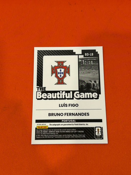 Luis Figo & Bruno Fernandes 2025 Panini Donruss Road To FIFA World Cup #BD-LB The Beautiful Game Purple Auto 2/10