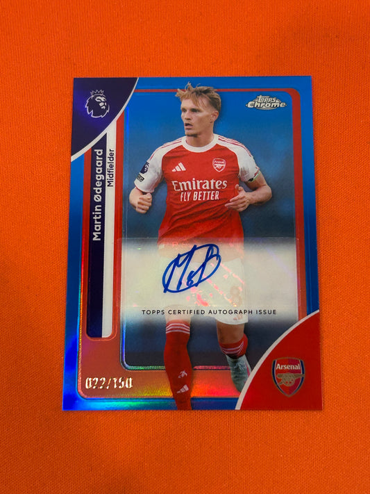 Martin Odegaard 2025 Topps Chrome Premier League #CA-MO Blue Refractor Auto 22/150