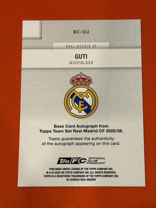 Guti 2025 Topps Real Madrid Team Set #BC-GU Blue Rainbow Auto 41/150